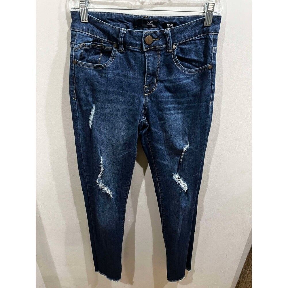 1822 Jeans Womens Size 4 Taylor Straight Blue High Rise Distressed Denim Casual